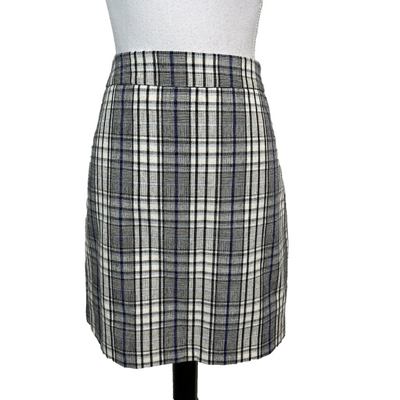 Nine West Skirt sz Medium Black Blue Wool Plaid A Line Above Knee Career Casual - Picture 1 of 7